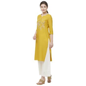 Yellow embroidered cotton kurtas-and-kurtis 2