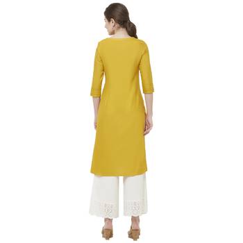 Yellow embroidered cotton kurtas-and-kurtis 3