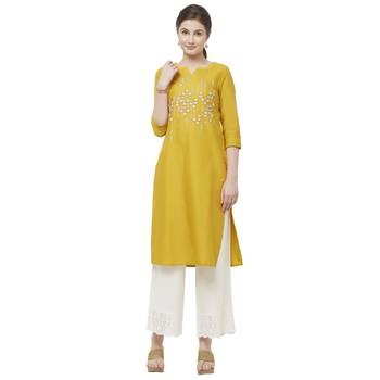 Yellow embroidered cotton kurtas-and-kurtis 4