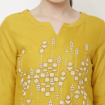 Yellow embroidered cotton kurtas-and-kurtis 5