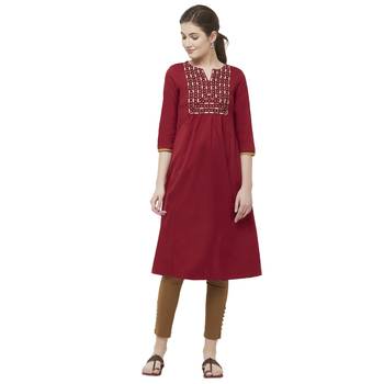 Maroon embroidered cotton kurtas-and-kurtis 1