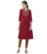 Maroon embroidered cotton kurtas-and-kurtis