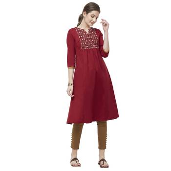 Maroon embroidered cotton kurtas-and-kurtis 4