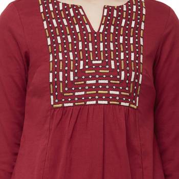Maroon embroidered cotton kurtas-and-kurtis 5