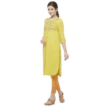 Yellow embroidered rayon kurtas-and-kurtis 2