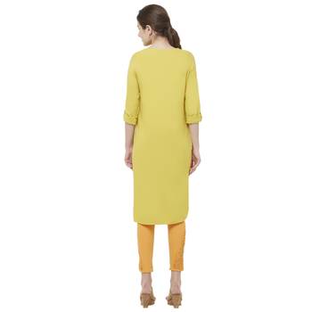 Yellow embroidered rayon kurtas-and-kurtis 3