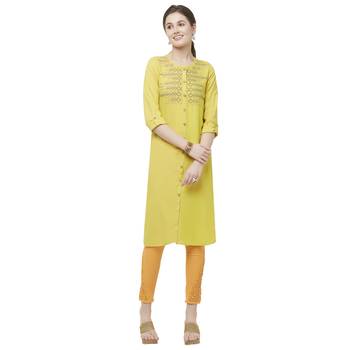Yellow embroidered rayon kurtas-and-kurtis 4
