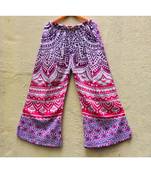 White And Pink Coloured Base Designer Printed Cotton Palazzo Pant
