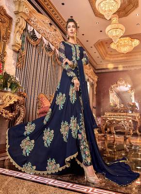 Navy-blue embroidered satin salwar 1