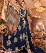 Navy-blue embroidered satin salwar