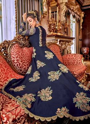 Navy-blue embroidered satin salwar 3