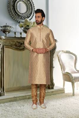 Off White Embroidered Brocade Kurta Pajama 2