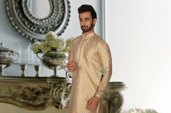 Off White Embroidered Brocade Kurta Pajama 3