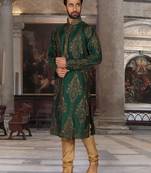 Green Embroidered Art Silk Kurta Pajama