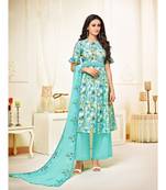 Turquoise Cotton Satin Women's Unstitched Dress Material