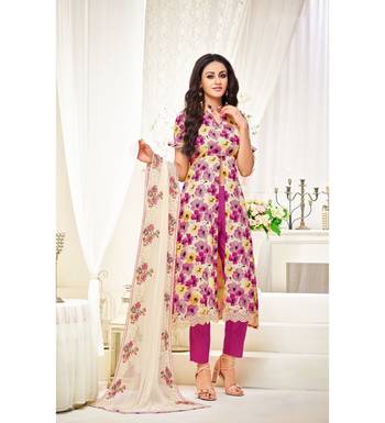 Purple Cotton Satin Women's Unstitched Dress Material 1