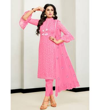 Pink Cotton Satin Women's Unstitched Dress Material 1