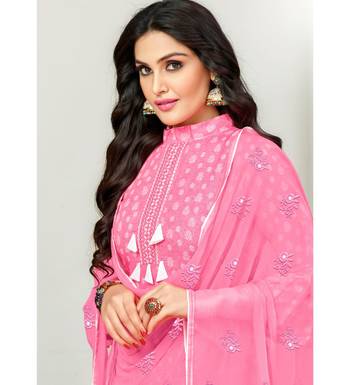 Pink Cotton Satin Women's Unstitched Dress Material 2