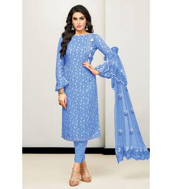 Blue Cotton Satin Women's Unstitched Dress Material 1