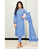 Blue Cotton Satin Women's Unstitched Dress Material