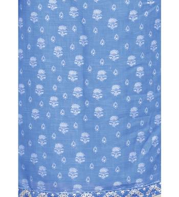 Blue Cotton Satin Women's Unstitched Dress Material 4