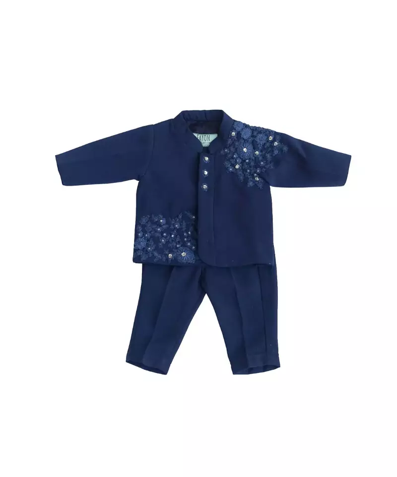 Midnight Blue Embroidry Ajkan with Pant