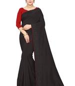 black plain silk blend saree with blouse