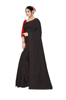 black plain silk blend saree with blouse 2