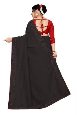black plain silk blend saree with blouse 3