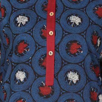 Women's Indigo Blue Cotton Double Printed A-line Kurti 5
