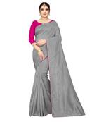 grey plain silk blend saree with blouse