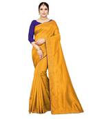 yellow plain silk blend saree with blouse