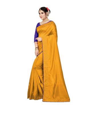 yellow plain silk blend saree with blouse 2