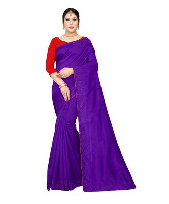 purple plain silk blend saree with blouse 1