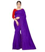 purple plain silk blend saree with blouse