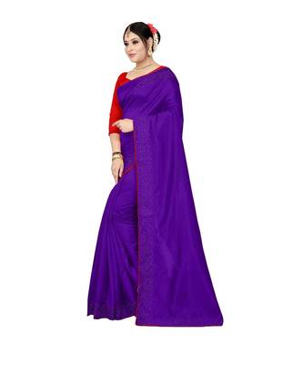 purple plain silk blend saree with blouse 2
