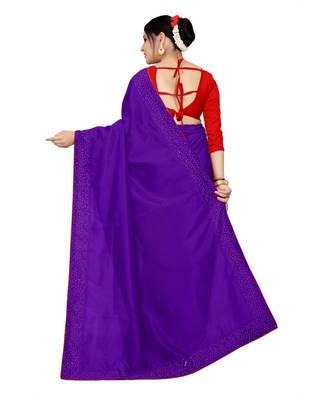 purple plain silk blend saree with blouse 3