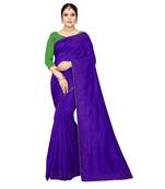 blue plain silk blend saree with blouse