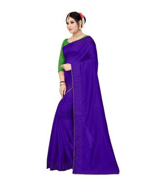 blue plain silk blend saree with blouse 2