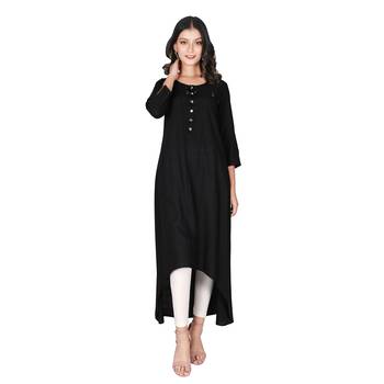 Women's Black Rayon Flared Kurti with Tassel 1