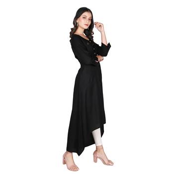 Women's Black Rayon Flared Kurti with Tassel 2
