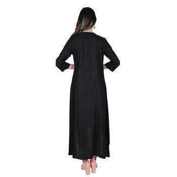 Women's Black Rayon Flared Kurti with Tassel 3