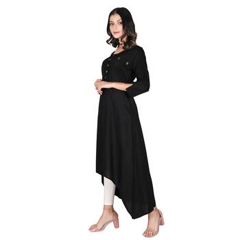 Women's Black Rayon Flared Kurti with Tassel 4