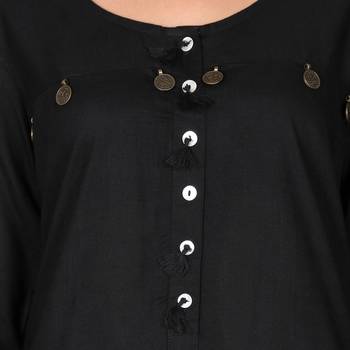 Women's Black Rayon Flared Kurti with Tassel 5