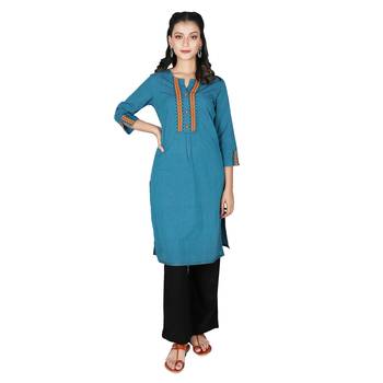 Women   s Deep Blue Mangalgiri Solid Straight Kurti 1