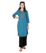 Women   s Deep Blue Mangalgiri Solid Straight Kurti