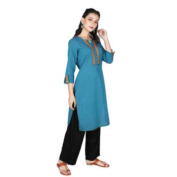 Women   s Deep Blue Mangalgiri Solid Straight Kurti 2