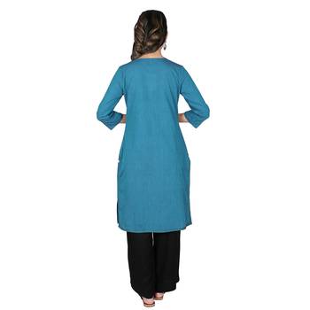Women   s Deep Blue Mangalgiri Solid Straight Kurti 3