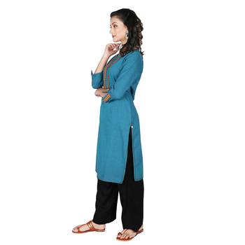 Women   s Deep Blue Mangalgiri Solid Straight Kurti 4
