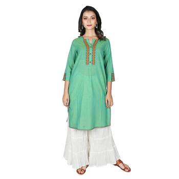 Women   s Green Mangalgiri Solid Straight Kurti 1